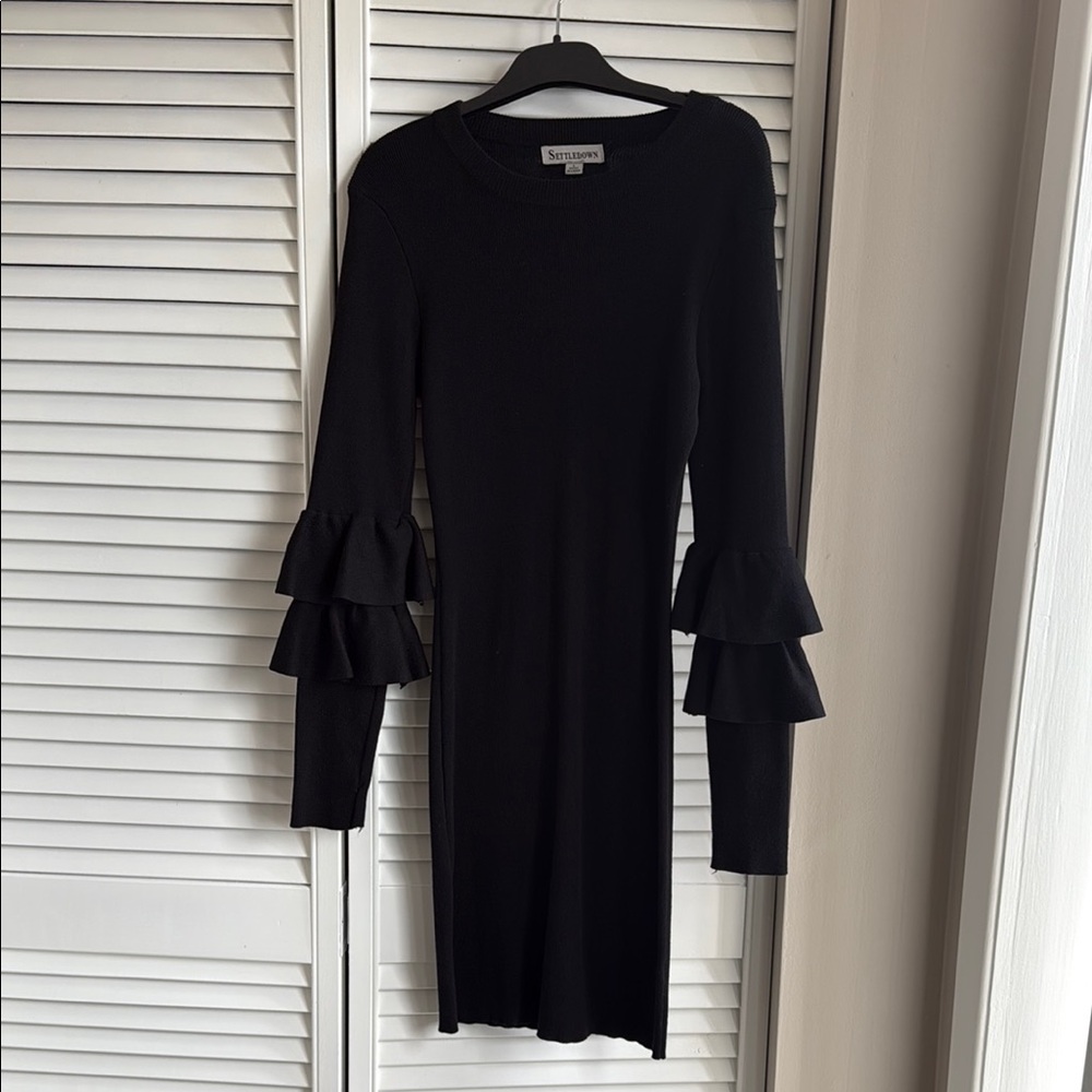 Sandro Black Ruffle Sleeve Dress
